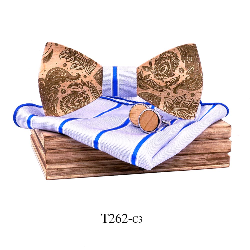 T262 T262  Paisley Engraving Bow Tie Set, Walnut — colour C3