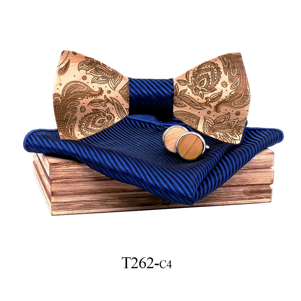 T262 T262  Paisley Engraving Bow Tie Set, Walnut — colour C4