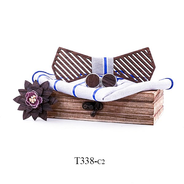T338 T338  Woven Grid Engraving Bow Tie Set, Walnut — colour C2