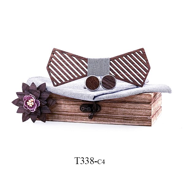 T338 T338  Woven Grid Engraving Bow Tie Set, Walnut — colour C4