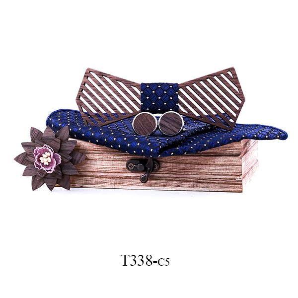 T338 T338  Woven Grid Engraving Bow Tie Set, Walnut — colour C5