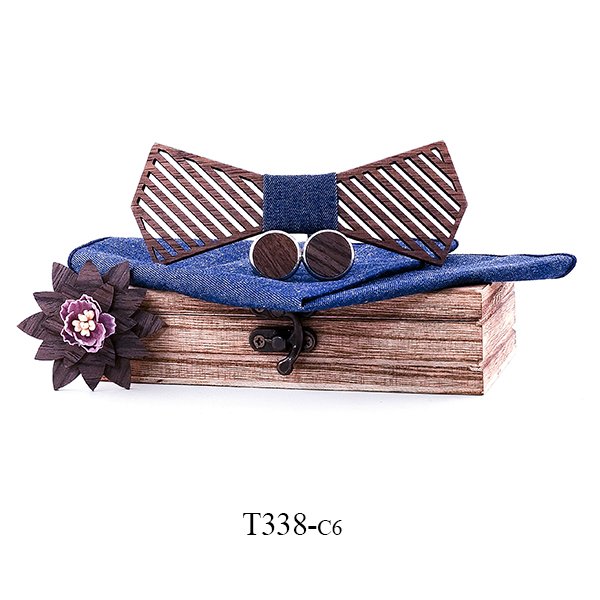 T338 T338  Woven Grid Engraving Bow Tie Set, Walnut — colour C6