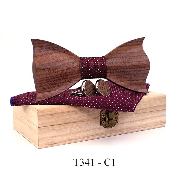 T341 T341  Woven Check Engraving Bow Tie Set, Walnut — colour C1
