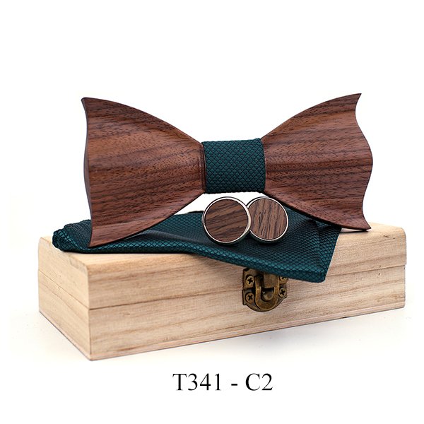 T341 T341  Woven Check Engraving Bow Tie Set, Walnut — colour C2