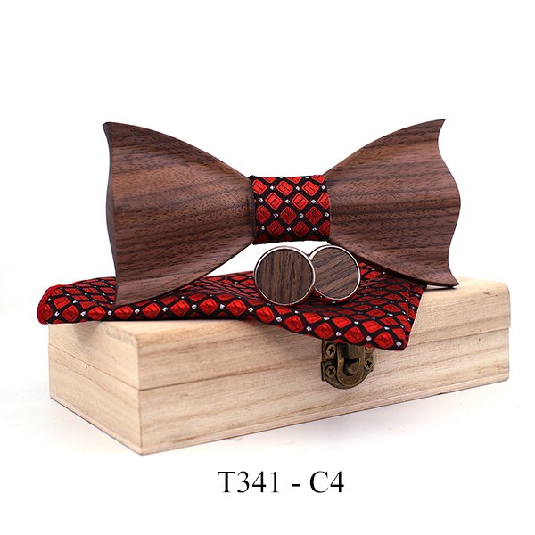 T341 T341  Woven Check Engraving Bow Tie Set, Walnut — colour C4