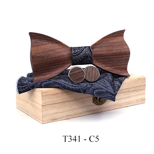 T341 T341  Woven Check Engraving Bow Tie Set, Walnut — colour C5