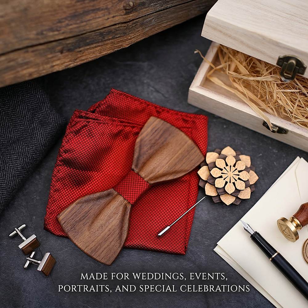 T350 T350  Solid Grain Bow Tie Set, Walnut — view 4