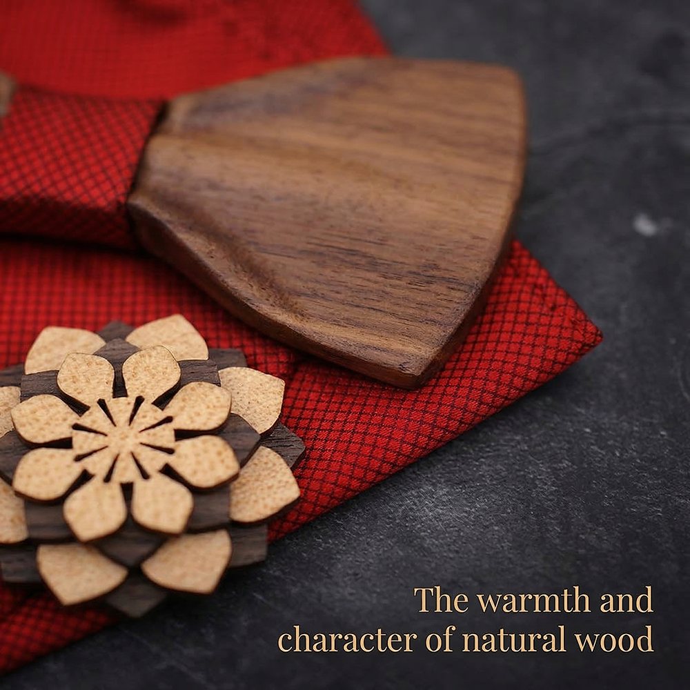 T350 T350  Solid Grain Bow Tie Set, Walnut — view 5