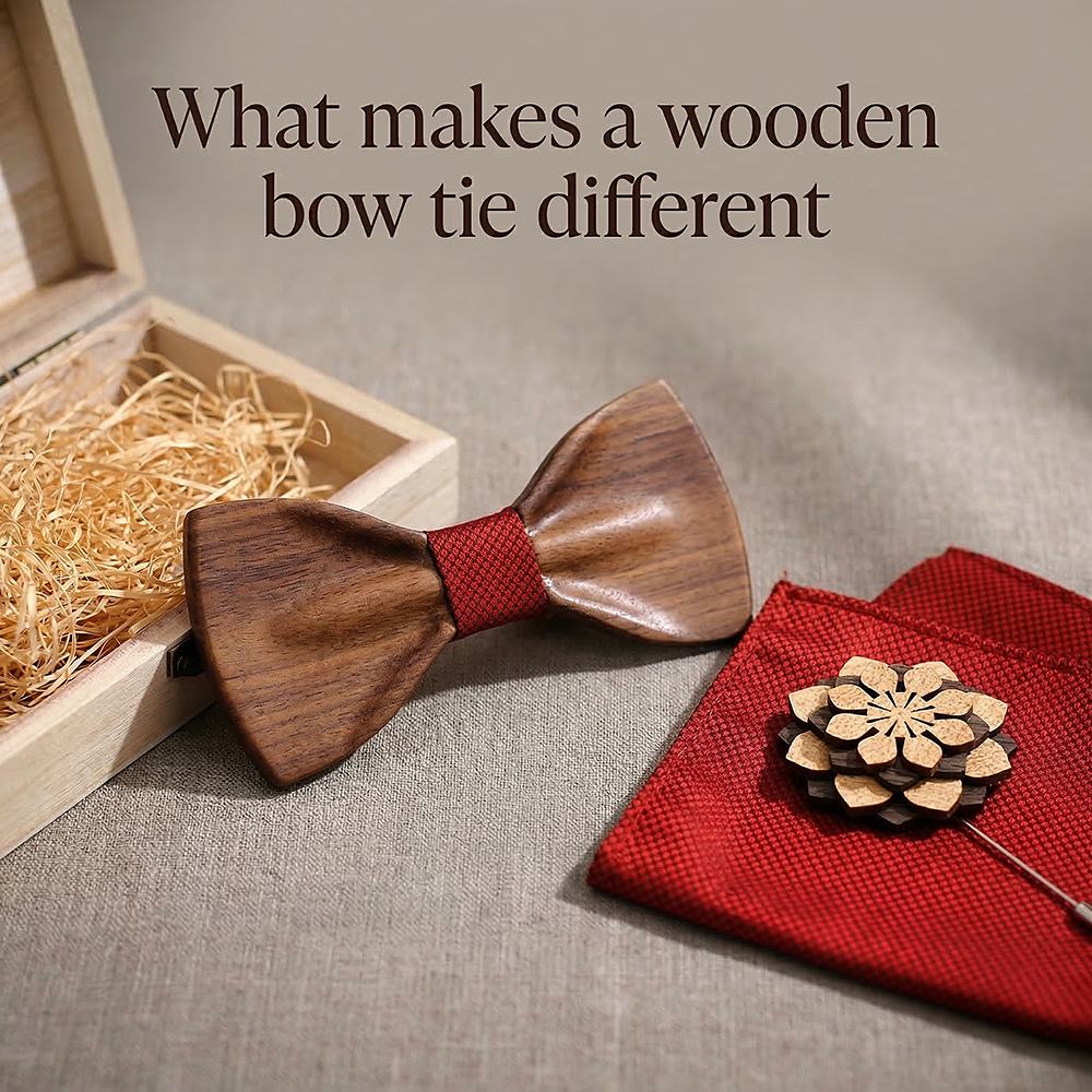 T350 T350  Solid Grain Bow Tie Set, Walnut — view 7