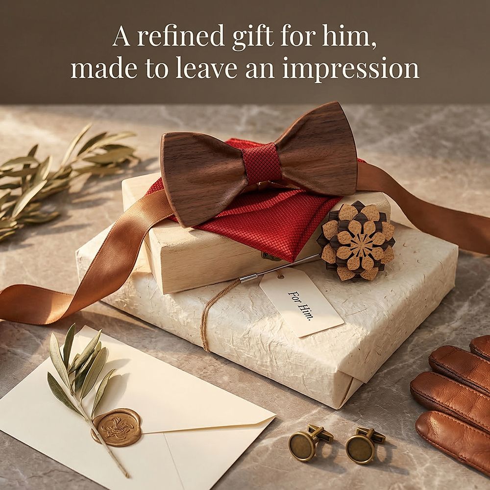 T350 T350  Solid Grain Bow Tie Set, Walnut — view 10