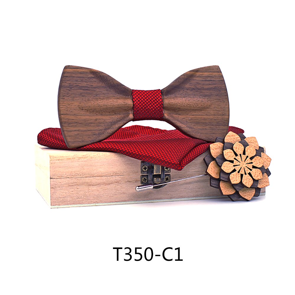 T350 T350  Solid Grain Bow Tie Set, Walnut — colour C1