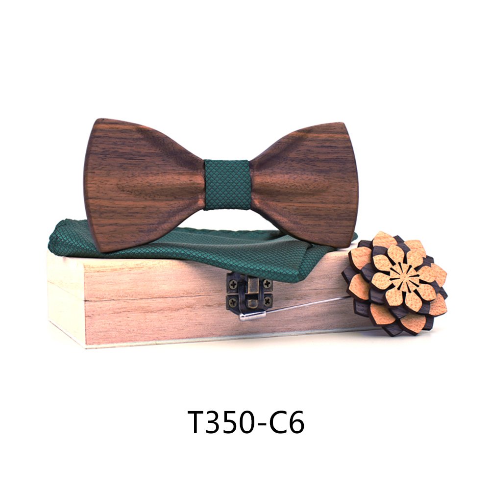 T350 T350  Solid Grain Bow Tie Set, Walnut — colour C6
