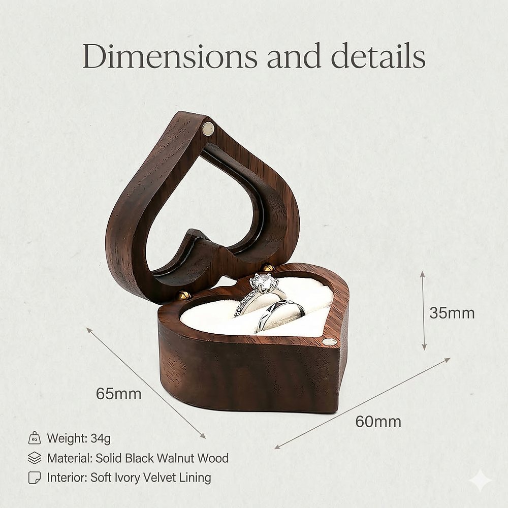 WGB-110  Heart-Window Ring Box, Walnut