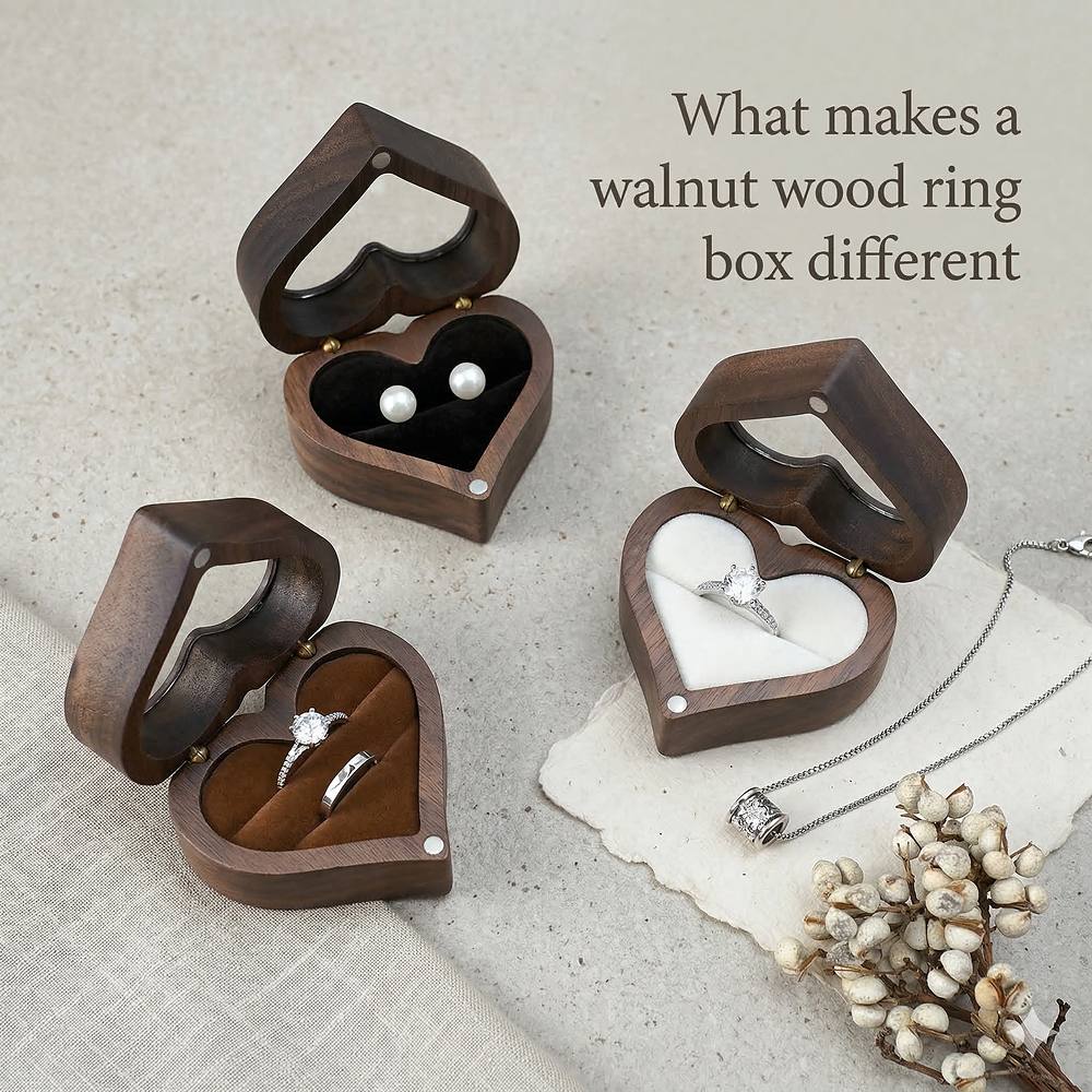 WGB-110 WGB-110  Heart-Window Ring Box, Walnut — view 10