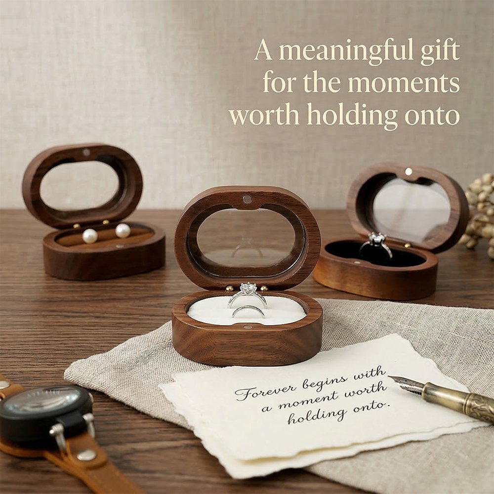 WGB-111 WGB-111  Oval Window Ring Box, Walnut — view 11