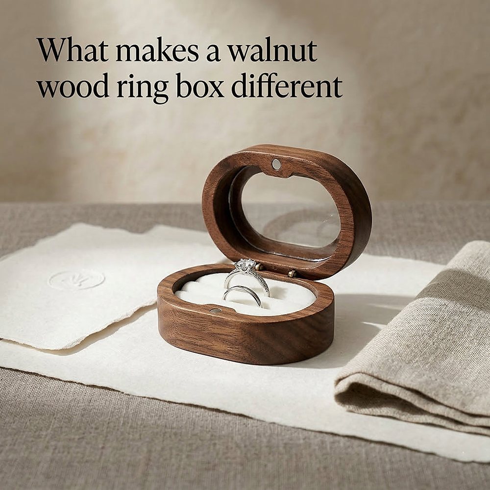 WGB-111 WGB-111  Oval Window Ring Box, Walnut — view 9