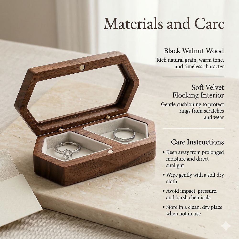 WGB-112  Hexagonal Window Ring Box, Walnut