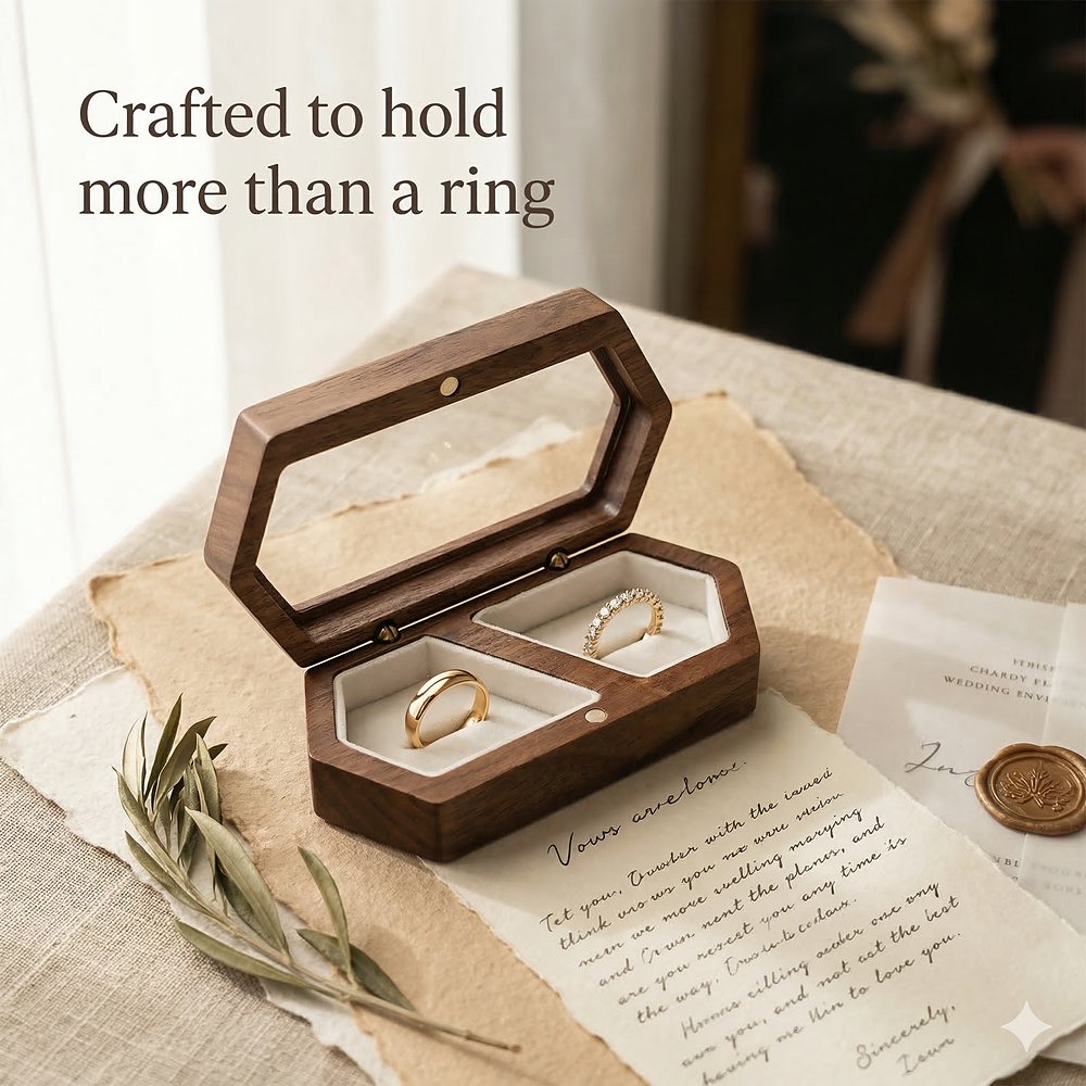 WGB-112 WGB-112  Hexagonal Window Ring Box, Walnut — view 11