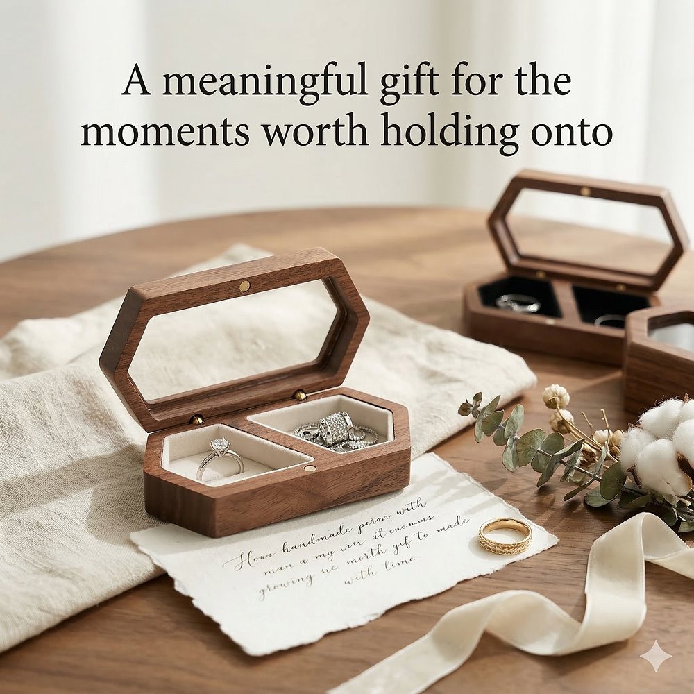 WGB-112 WGB-112  Hexagonal Window Ring Box, Walnut — view 4