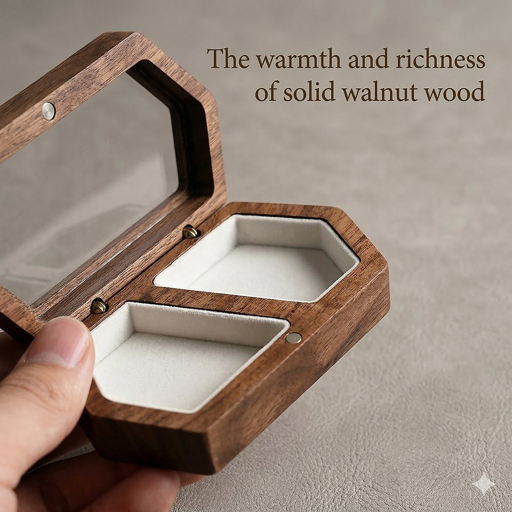 WGB-112 WGB-112  Hexagonal Window Ring Box, Walnut — view 5