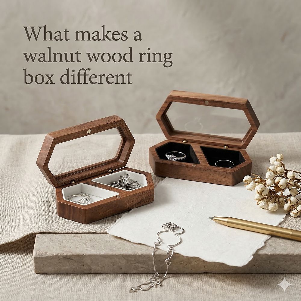 WGB-112 WGB-112  Hexagonal Window Ring Box, Walnut — view 6