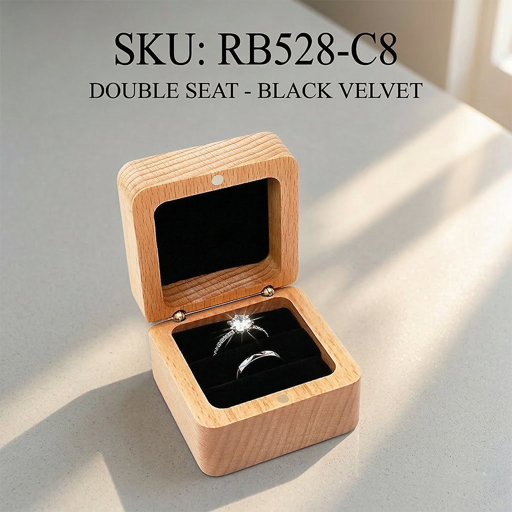 WGB-114 WGB-114  Square Ring Box, Engraved Mountain, Beech — view 2