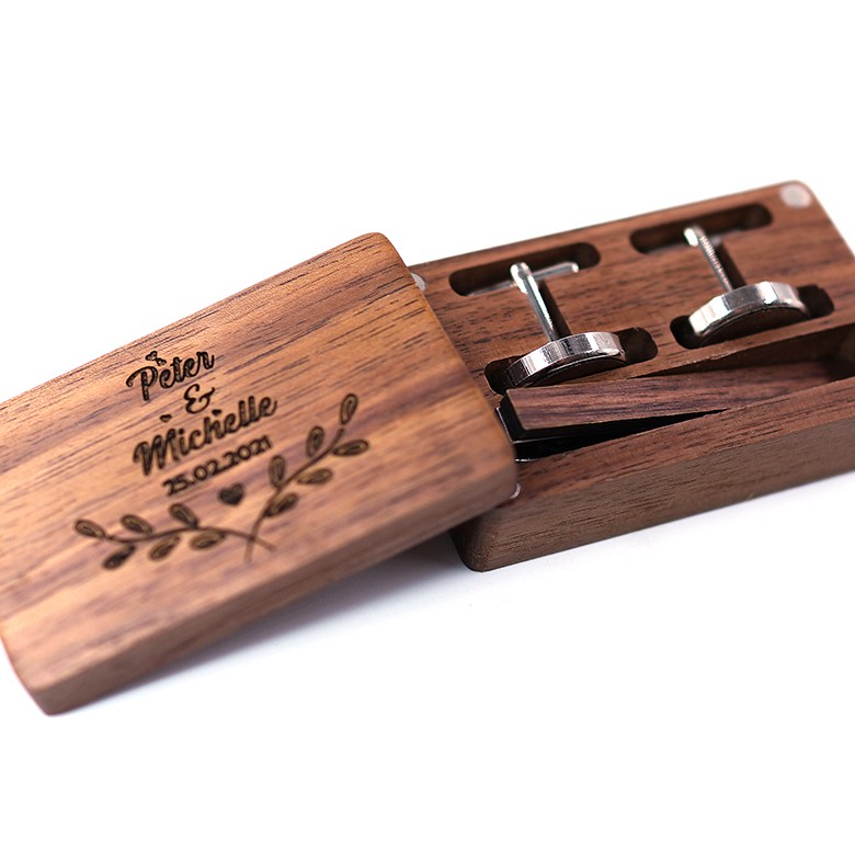 Sliding Cufflink Box, Engraved Lid