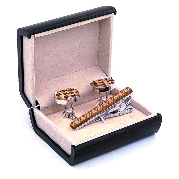 Cufflinks and Tie Clip Set, Honeycomb Face