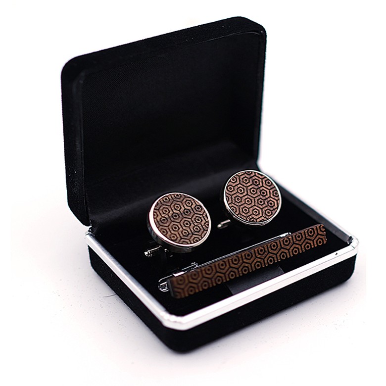 Cufflinks and Tie Clip Set, Patterned Face