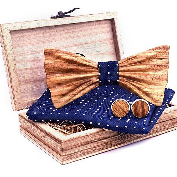 Bow Tie Set with Pocket Square and Cufflinks