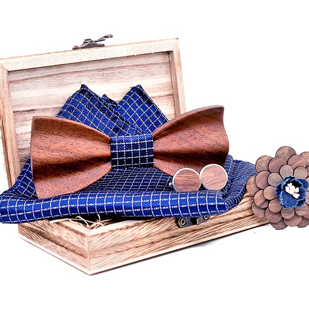Boxed Bow Tie Set, Blue Check