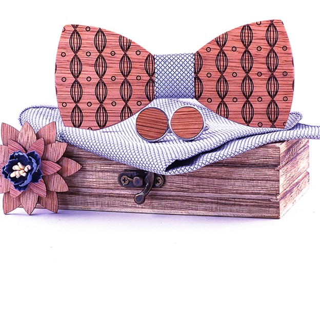 Patterned Bow Tie Set with Lapel Pin